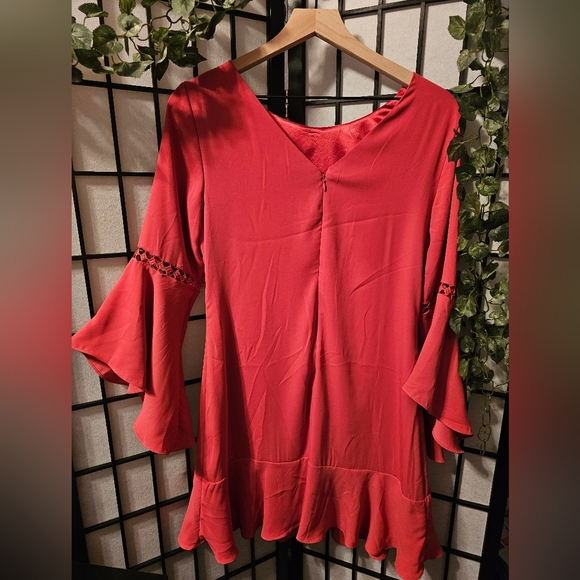 White House Black‎ Market Mini Dress with Flutter Bell Sleeves Coral Pink Ruffle - Picture 2 of 6